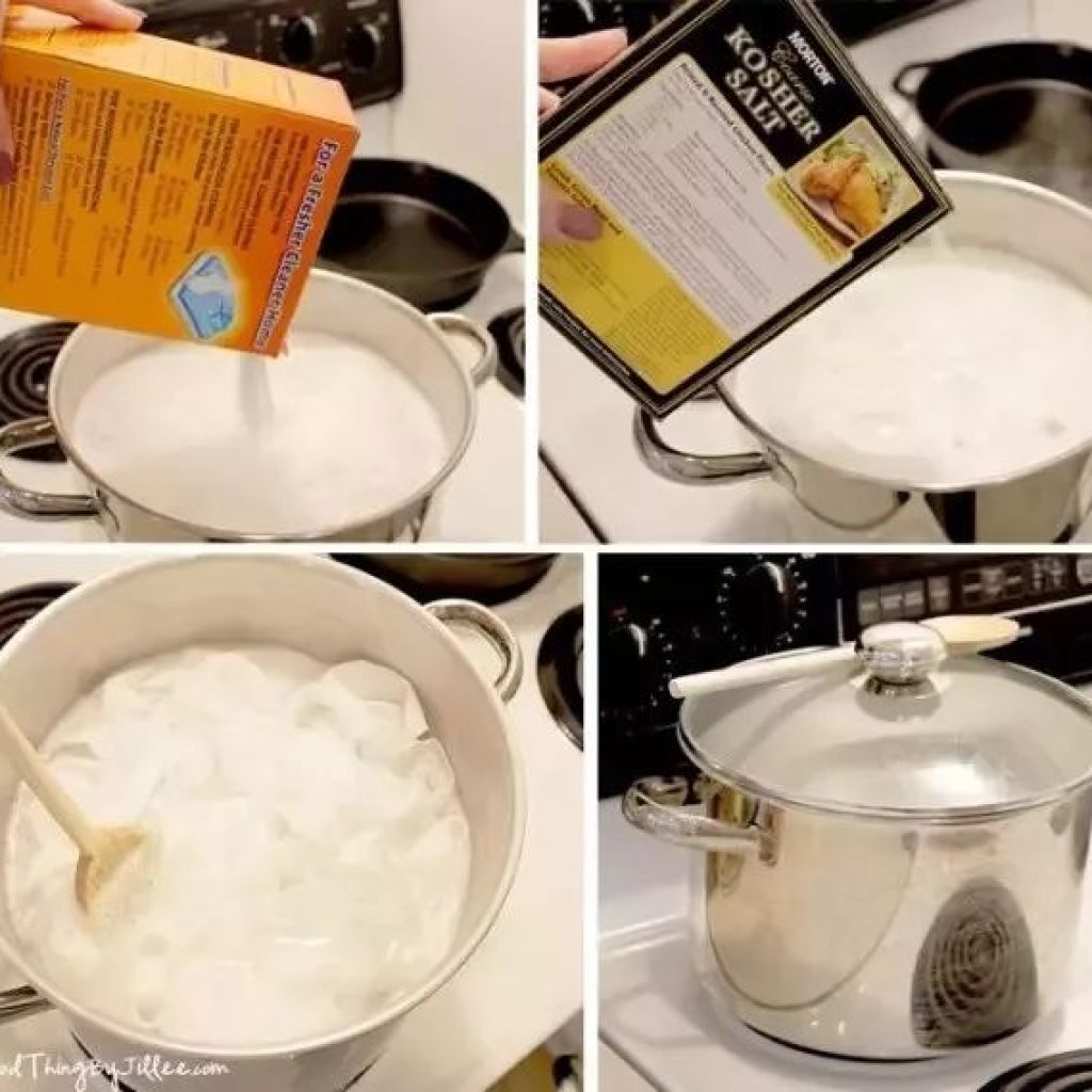Add water to a pot, add baking soda and salt, bring the water to a boil, and turn off the heat. Immerse the white clothes in the pot, wash them with water the next day, and they will be as white as salt.