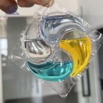 What are the components of the outer film of laundry detergent pods?